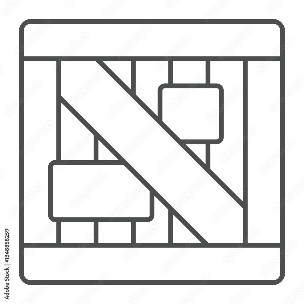 Aufkleber wooden box with address label thin line icon, delivery concept. vector graphics. mailbox with seal a
