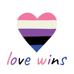 Colorful heart shape Gender fluid pride flag Happy pride day LGBTQIA community Pride Month Vector hand drawn doodle for posters, stickers, logo, cards