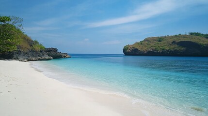 Tropical beach, turquoise water, hidden cove, sunny sky, island getaway