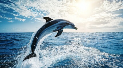 Fototapeta premium Dolphin Leaping Ocean Waves Sunny Day Wildlife Photo