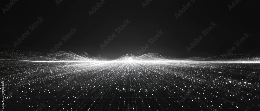 Aufkleber abstract digital landscape with flowing light patterns and depth