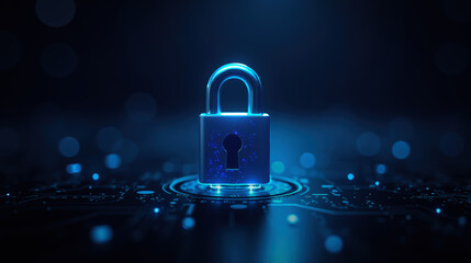 Cybersecurity Padlock on a Digital Circuit