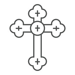 Obraz premium Christian cross thin line icon, easter holiday concept. Vector graphics. Religion crucifix, silver metal cross sign on white background, outline style icon for mobile or web design.