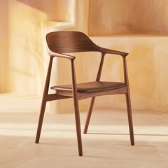 Wooden armchair in living room – modern interior furniture with cozy and warm ambiance