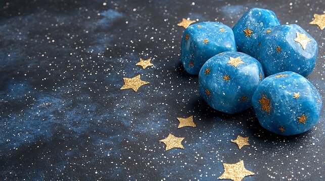 Celestial blue dice on dark background.