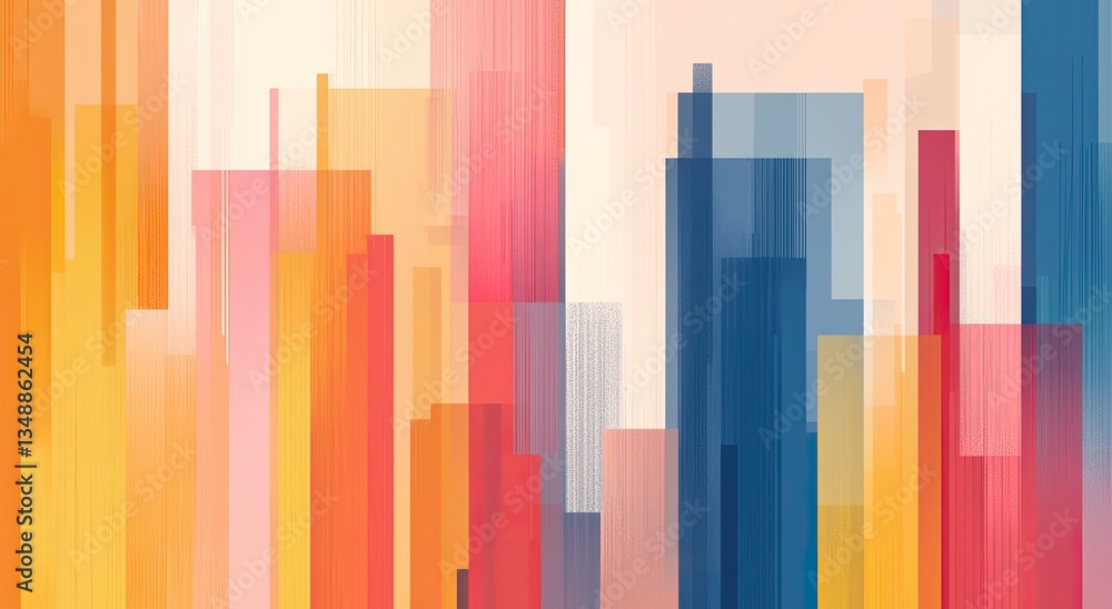 Poster a vibrant, abstract artwork featuring vertical stripes in warm and cool colors, creating a dynamic a