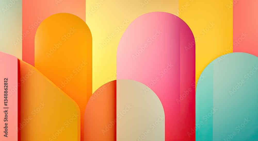 Poster a vibrant, abstract composition featuring colorful shapes and gradients, creating a modern and playf