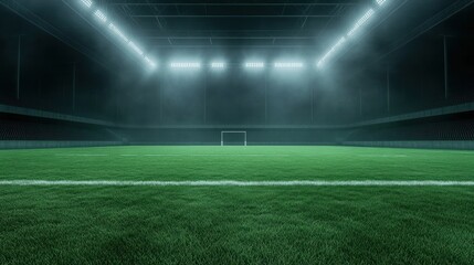 Fototapeta premium Empty Stadium Night Football Field: Green Grass, Bright Lights