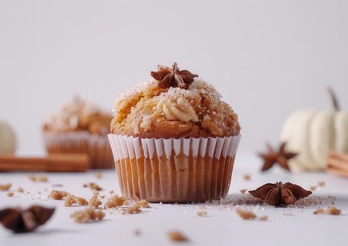 A delicious autumnal muffin, topped with cinnamon and star anise. - Powered by Adobe