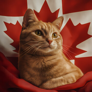 orange cat Cannada flag