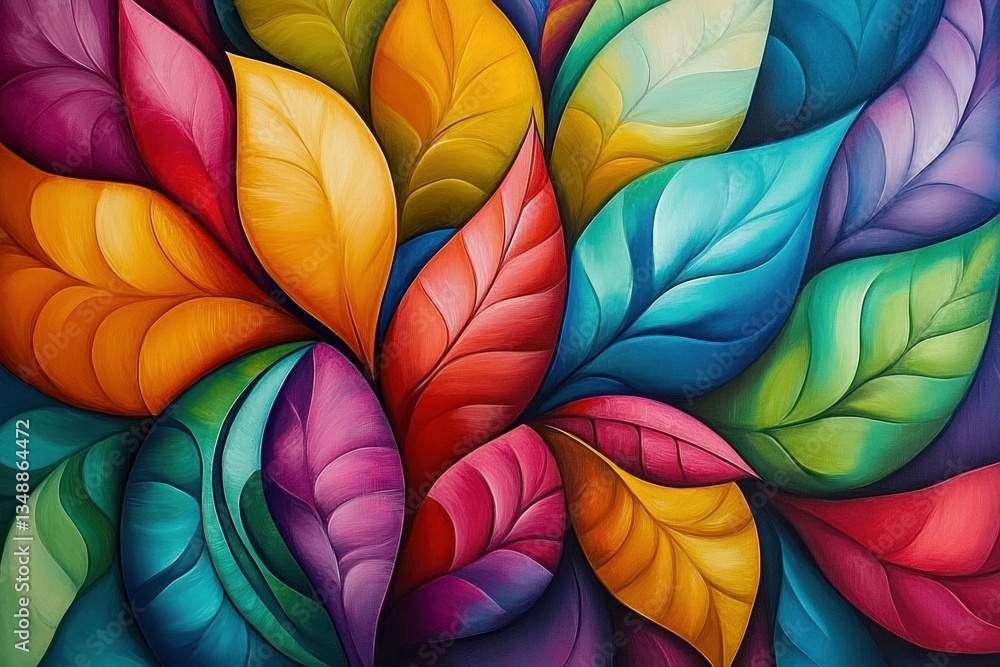 Poster vibrant multicolored leaves in a soft gradient, creating a lively and fresh atmosphere ideal for sea
