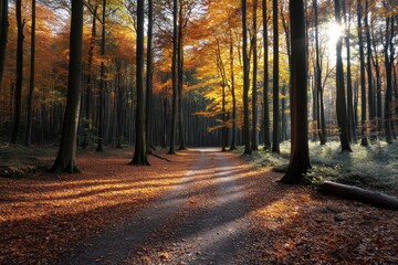Fototapeta premium Amber Light in Autumn Forest
