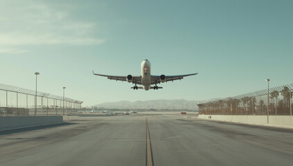 Fototapeta premium Realistic photograph of an airplane taking off from the airport