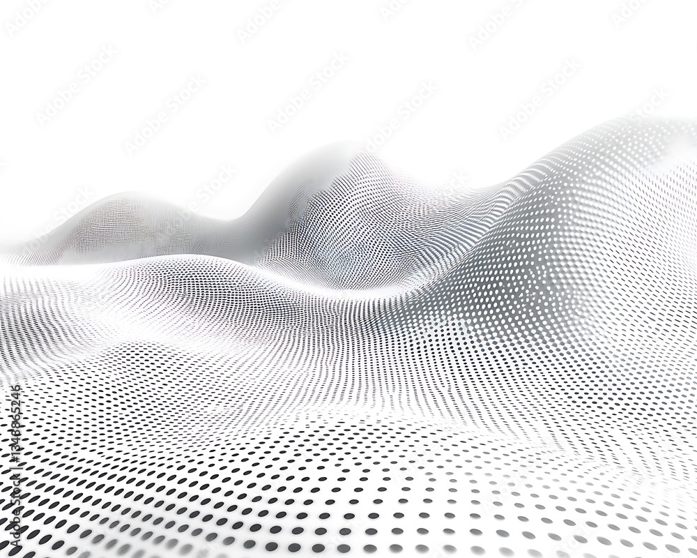 Fototapete abstract rendering of a dotted surface with undulating contours and bright illumination