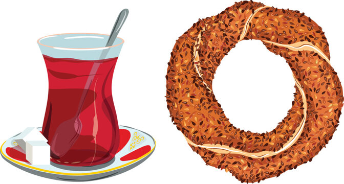 Turkish tea and Ankara simit. Tea and bagel.