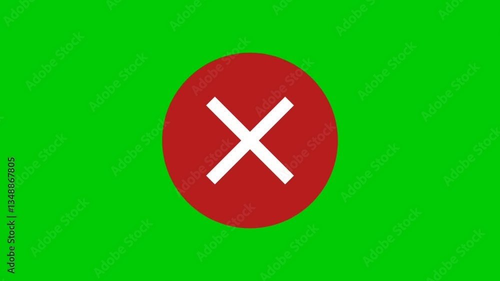 Poster cross sign animation in red circle motion graphics on green screen background.sign symbol wrong or i