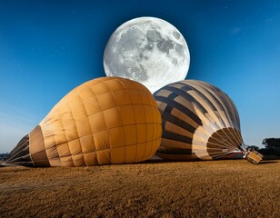 Obraz premium Full moon and hot air balloon all in one.