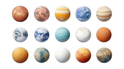 Cosmic bodies and detailed planets image set isolated transparent, ai generated. Celestial objects cut outs photo png collection. Astronomy astrophysics. Planetary science universe cutouts elements