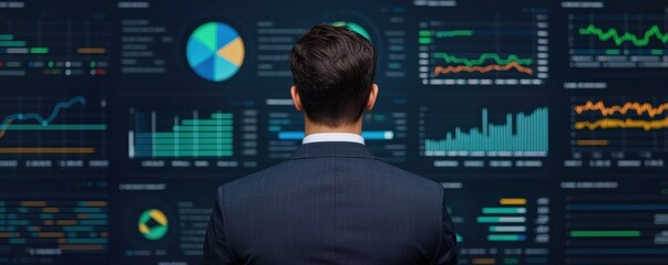 Strategic planning leadership sustainability concept. Business professional analyzing data analytics dashboard.