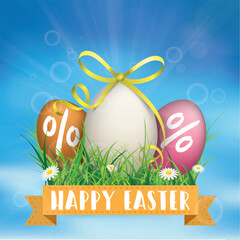Blue Sky Happy Easter Discount Eggs Ribbon Grass