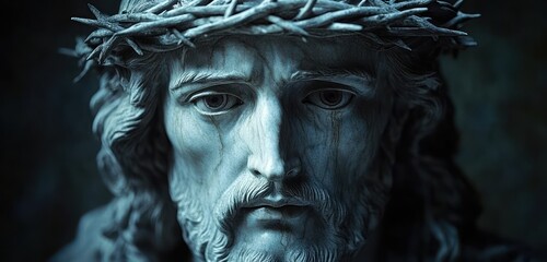 Marble Jesus Christ Side Profile Statue with Ornate Crown of Thorns