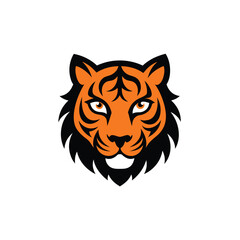 Fototapeta premium A striking tiger face silhouette vector design on a clean white background. The bold, black outline captures the fierce and majestic features of the tiger, making it ideal for logos, posters, or wild