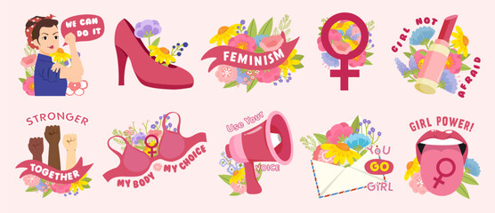 Empowering Women through Art Feminism and Strength, vector illustration.
