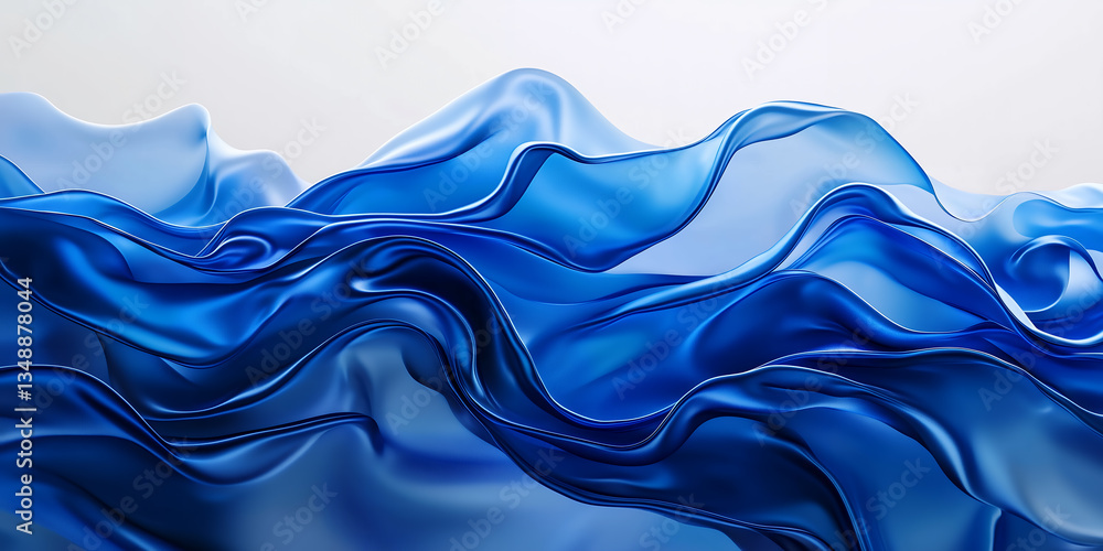 Fototapete Soft blue like fluid fabric creates fluidity waves  ,textures and patterns that evoke movement and elegance abstract wide background