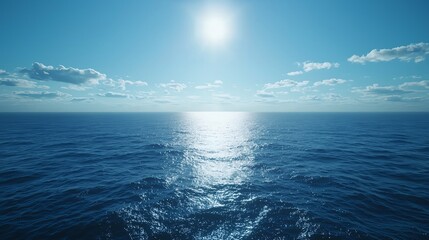 Fototapeta premium Aerial View of Vast Offshore Wind Farm Under Bright Blue Sky, Wind Turbines Stretching Across Ocean, Clean Energy Concept