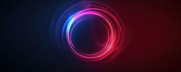 Abstract circles curve wave round curl glowing shine neon lighting on dark black background.