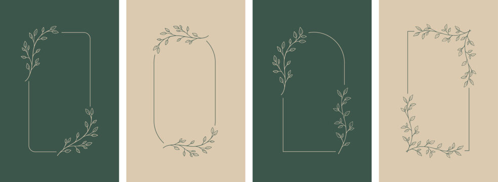 Collection of floral frames, borders and corners. Hand drawn botanical flowers elements in line art and silhouette style. Good for gift cards, invitations, menu, certificates and graphic design.