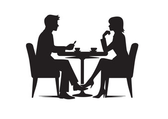 Man and a woman at a table negotiating Silhouette vector illustration