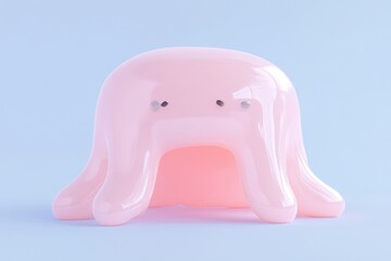 Fototapeta premium Playful, pink blob creature on pastel background