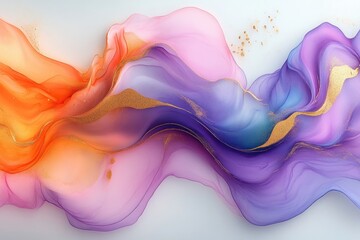 Vibrant Abstract Fluid Art Painting with Gold Accents and Earthy Tones for Modern Wallpaper