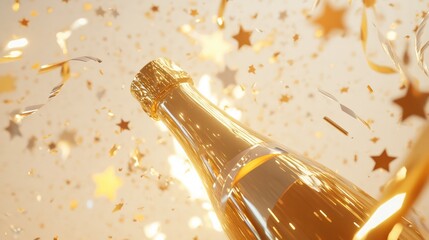 Golden Celebration Background with Champagne Bottle