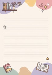 Aesthetic Lined Paper Template with Books and Stars