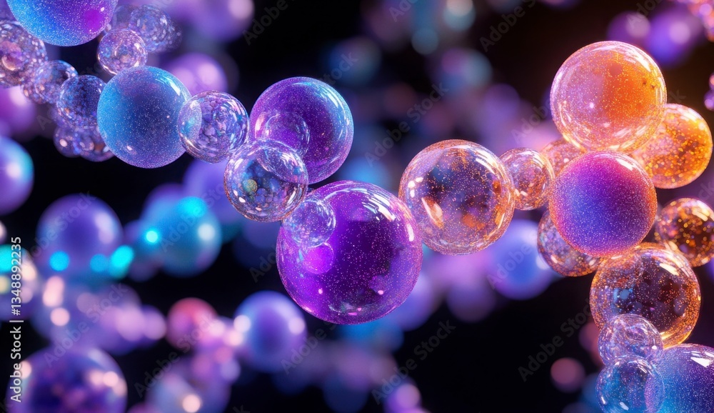 Poster a bunch of colorful spheres are floating in the air. the spheres are of different colors and sizes, 