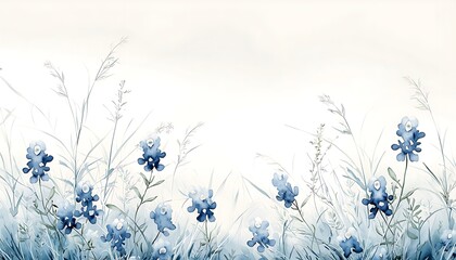 Bluebonnet Meadow Watercolor Landscape.