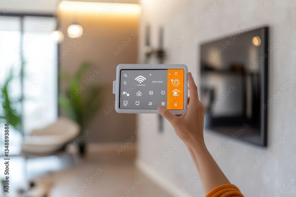 Poster a person is holding a smart phone that is displaying a screen with a wi-fi icon. the person is likel