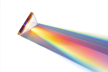 prism refracts light creating vibrant spectrum of colors symbolizing scientific discovery isolated on transparent white background