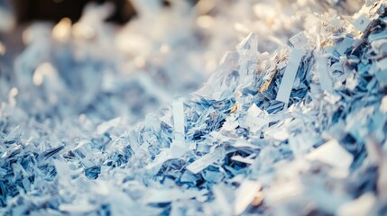 Obraz premium A close-up of finely shredded paper being pulped for eco-friendly recycling.