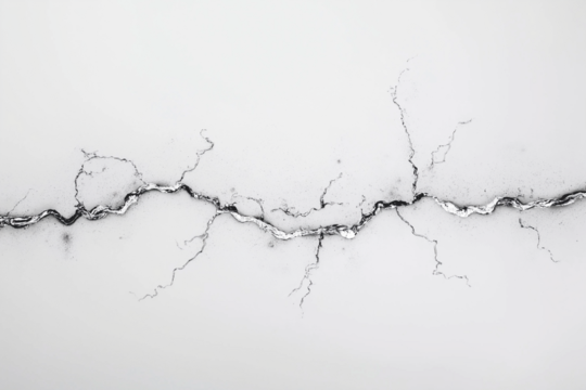  large crack running across surface with jagged lines and stark contrast isolated on transparent white background