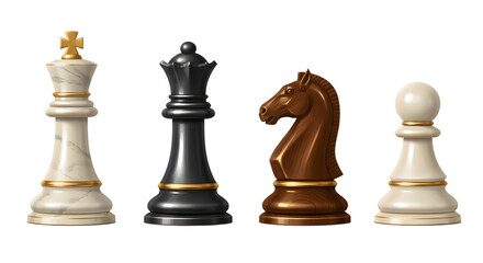 Chess Pieces Isolated on Transparent Background King Queen Knight and Pawn