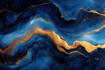 Fluid Abstract Art with Metallic Gold, Vibrant Blue and Earthy Tones, Dynamic Composition and Luminous Effect