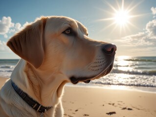 Beige Labrador Photoshot at The Beach