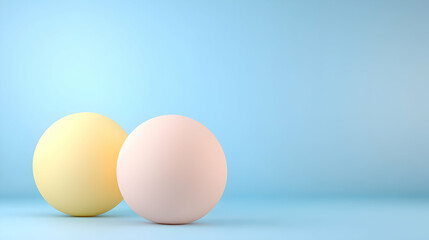 Pastel pink and yellow spheres on light blue background
