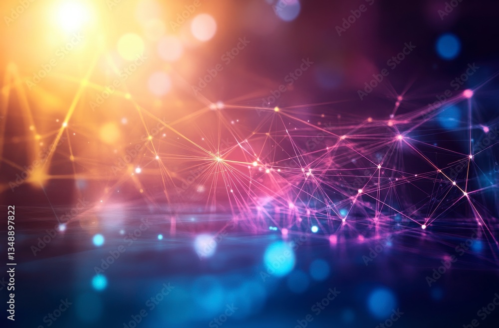 Poster a colorful, abstract image of a network of lines and dots. the image is vibrant and energetic, with 