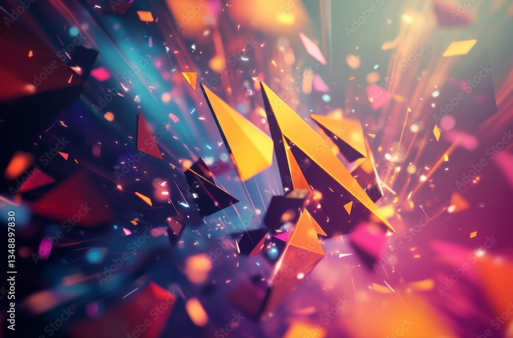 Poster a colorful explosion of shapes and colors with a sense of chaos and destruction. the image is abstra