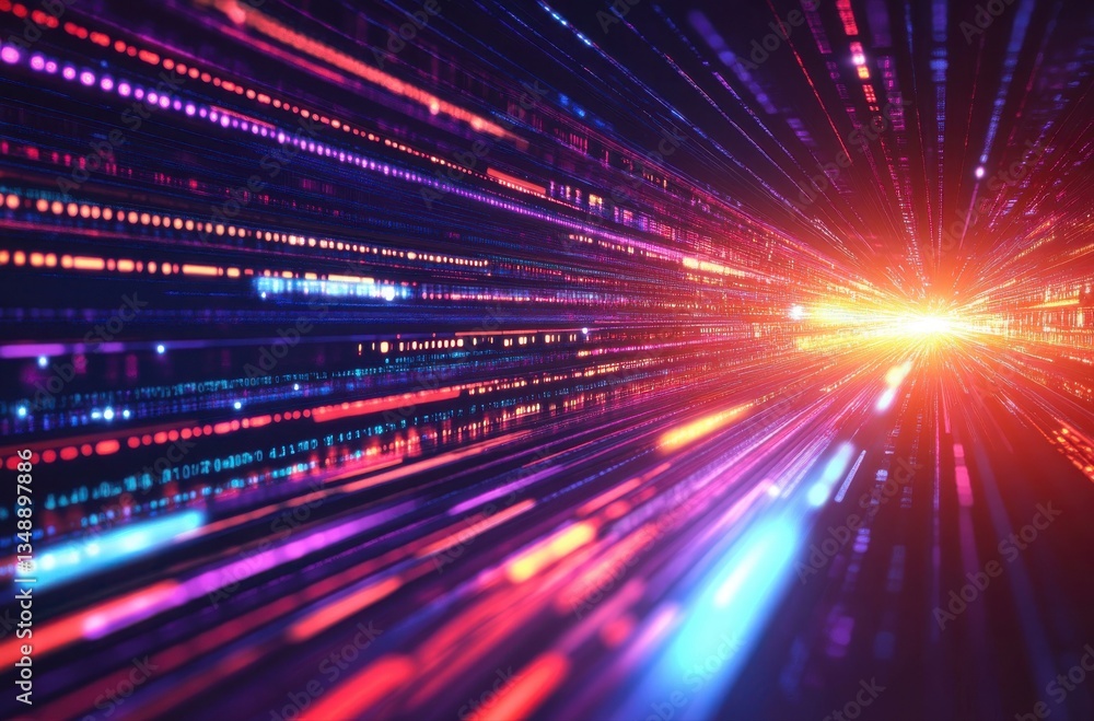 Poster a colorful, abstract image of a light beam with a red and blue stripe. the image is full of bright c