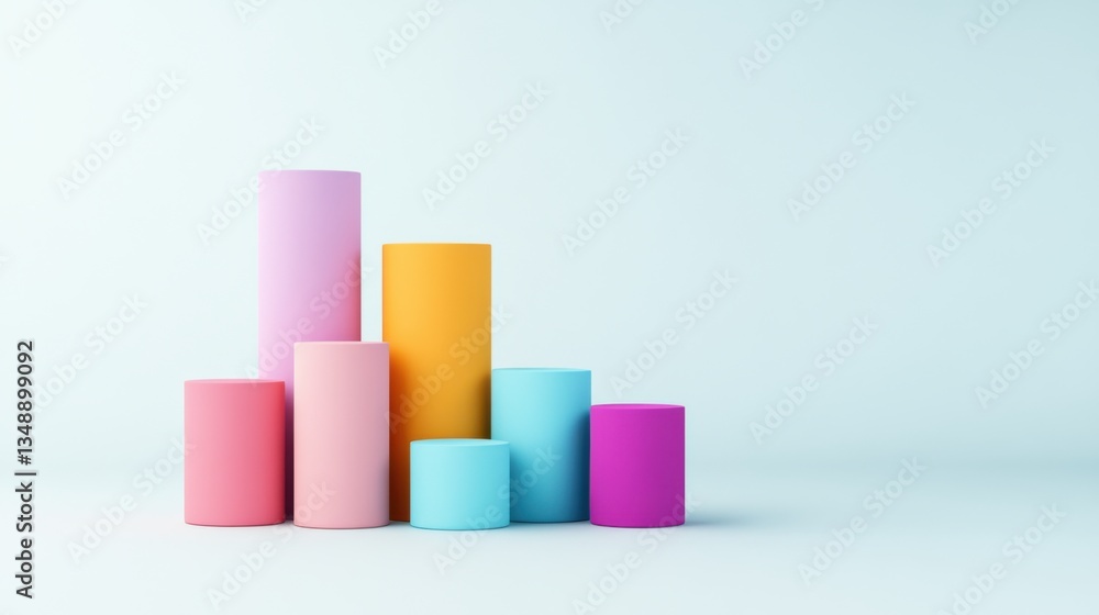 Poster colorful cylinders in gradation displayed on a minimalist background for creative design projects